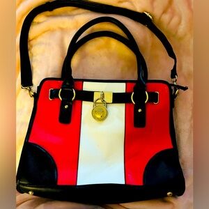 Michael Kors Red,  White and Black Hamilton Bag